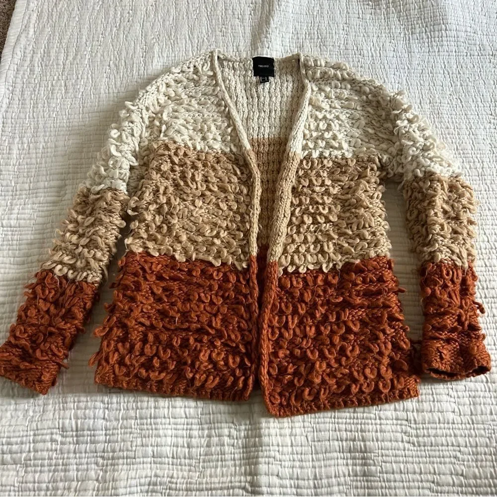 Oversized Slouchy Women’s Color Block Chunky Open Front Cardigan Sweater Medium
